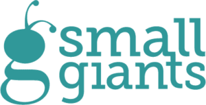 Teal logo with a stylized ant forming the letter 'g' followed by the text "small giants.
