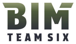 Logo with large green letters "BIM" on top and "TEAM SIX" in smaller black letters below.